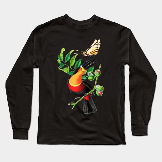 colorful Bird, flower and butterfly Long Sleeve T-Shirt by Craftycarlcreations